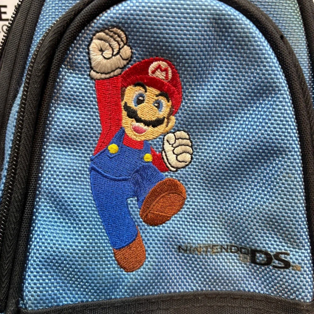 Nintendo DS Mario Blue Backpack Bag‎ Pouch Case Accessory - Stain